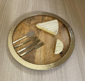 Wood and aluminium platter - Plat bois 48cm sans couteaux